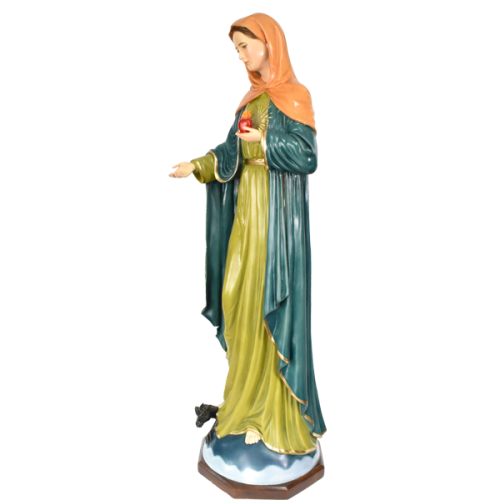 VIRGEN LLAMA DEL AMOR CON AUREOLA DE ESTRELLAS - MARY FLAME OF LOVE WITH STARS HALO 100CM 39INCH - De lado 02845